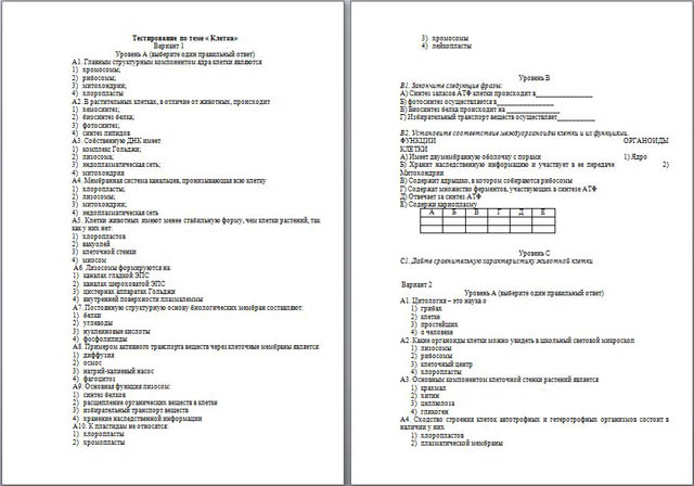 Тест по биологии клетка