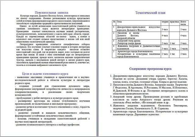 Программа элективного курса по МХК и литературе Культура народов Дальнего Востока