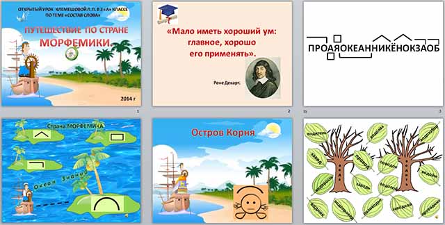Презентация и конспект урока по русскому языку на тему Путешествие по стране Морфемики