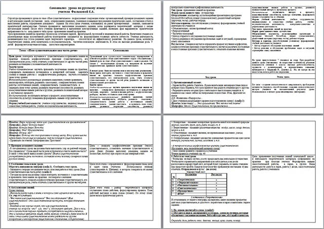 Разработка и самоанализ урока по русскому языку на тему Имя существительное как часть речи