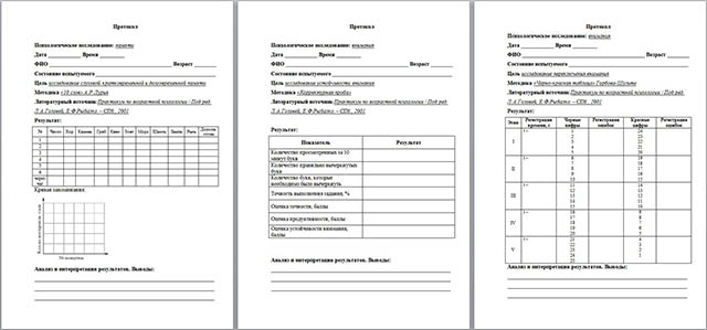 Протокол психодиагностического обследования дошкольника образец