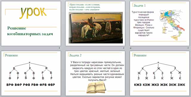 Конспект и презентация урока по математике по теме Решение комбинаторных задач