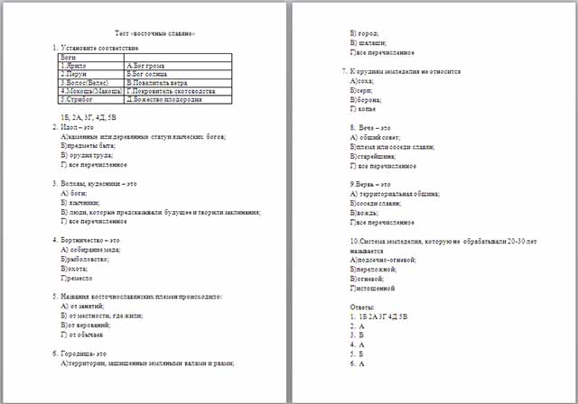 Тест по истории славяне