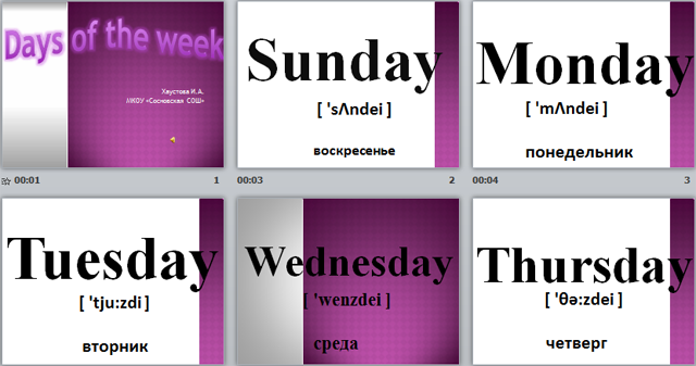 презентация по английскому языку для начальных классов Дни недели