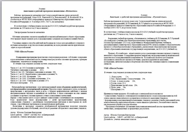 Аннотация к программам по все предметам начальной школы ФГОС Школа России