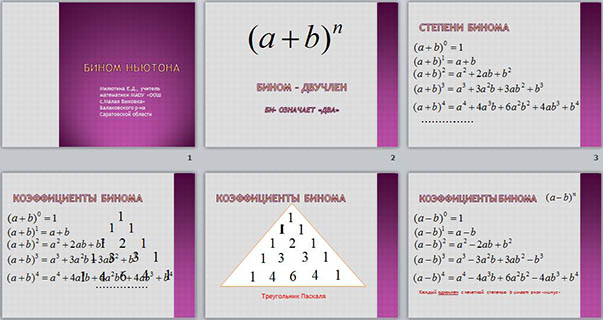 Презентация по математике Формулы сокращенного умножения. Треугольник Паскаля