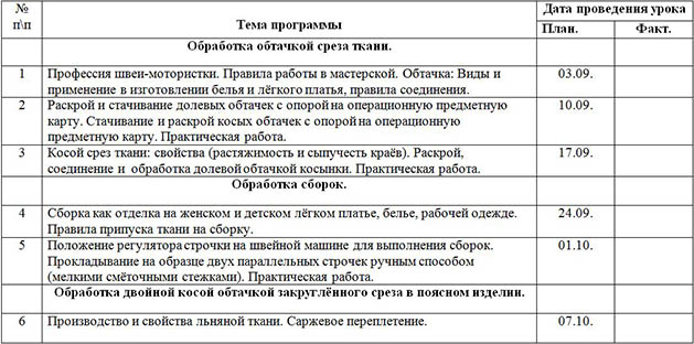 Рабочая программа по трудовому обучению для 6 класса (девочки, швейное дело)