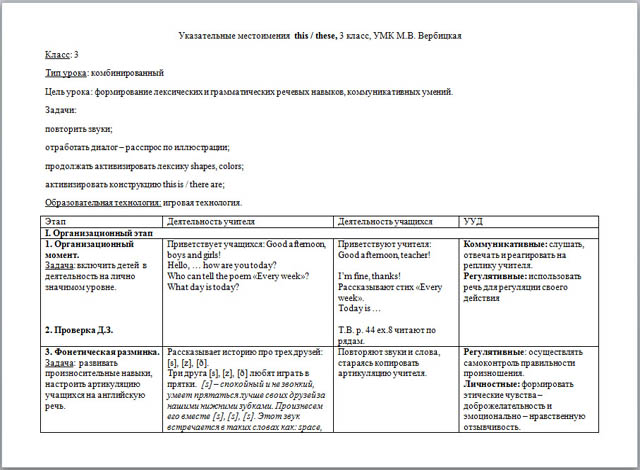 My plane план урока 2 класс