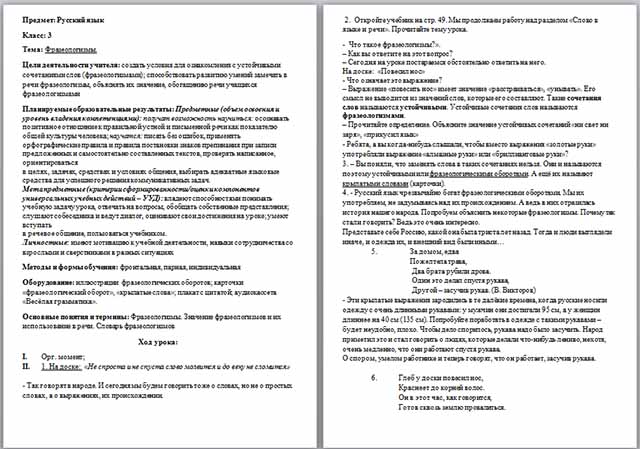 Конспект урока по русскому языку по теме Фразеологизмы