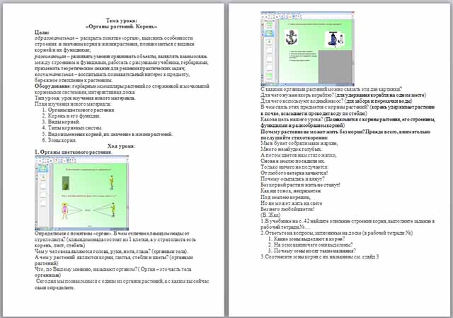 Разработка урока по биологии на тему Органы растений. Корень