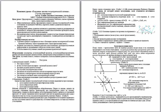 Конспект урока по физике по теме Законы геометрической оптики