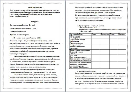 Конспект урока по информатике час кода