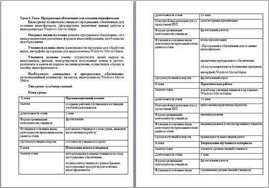 План урока по информатике Программное обеспечение для создания видеофильмов