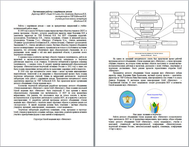 Статья Организация работы с одарёнными детьми