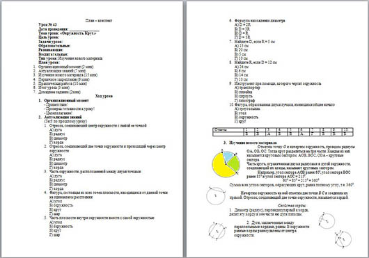 План-конспект урока по математике Окружность. Круг