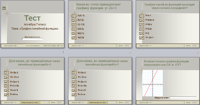 Презентация-тест по математике График линейной функции