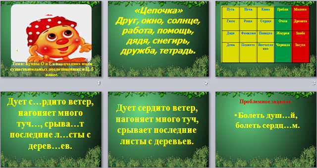 Презентация к уроку русского языка Буквы О и Е в окончаниях имён существительных после шипящих и Ц