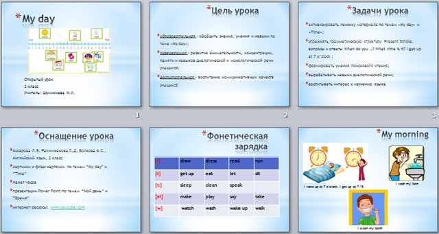 Презентация к уроку английского языка для начальных классов Мой день