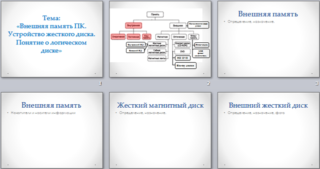 презентация по информатике Внешняя память ПК. Устройство жесткого диска. Понятие о логическом диске