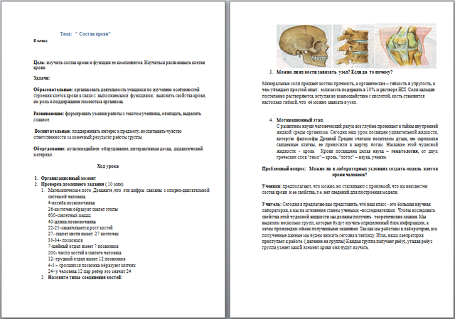 Конспект урока по биологии Состав крови