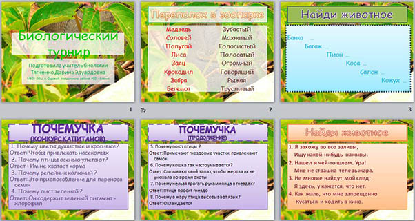 презентация по биологии Биологический турнир