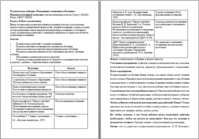 Родительское собрание для начальных классов Повышение мотивации к обучению