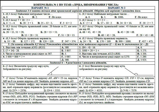 Завдання для контрольних робіт з математики