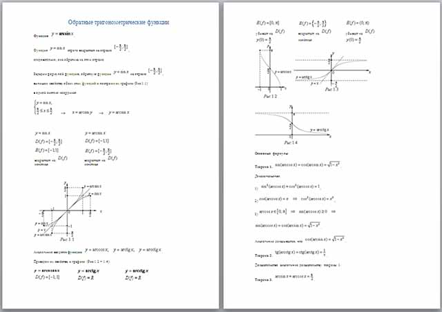 Материал по математике по теме Обратные тригонометрические функции