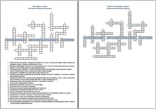 Кроссворд по музыке Основные музыкальные формы