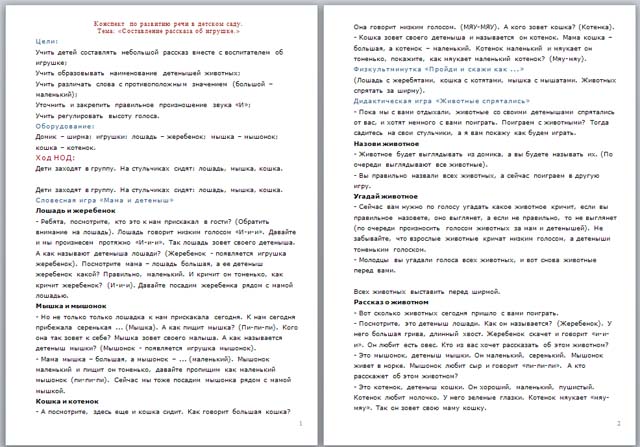 Конспект по развитию речи на тему Составление рассказа об игрушке