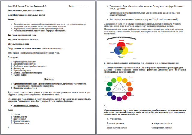 Основные, дополнительные цвета (конспект урока)
