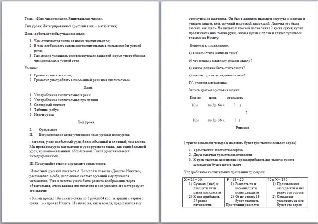 Имя числительное. Рациональные числа (разработка урока)