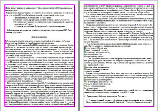 Война 1812 года в произведениях художественной литературы (разработка внеклассного занятия)