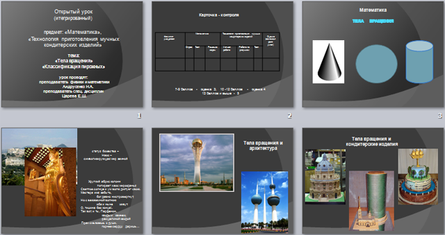 Тела вращения. Классификация пирожных (презентация)