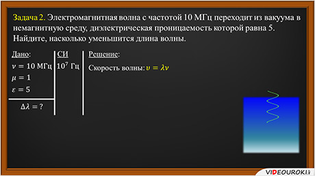 Как изменяется частота света при переходе. Задачи на длину волны. Задачи на электромагнитные волны 9 класс. Скорость волны. Электромагнитная волна с частотой 1.1*10.