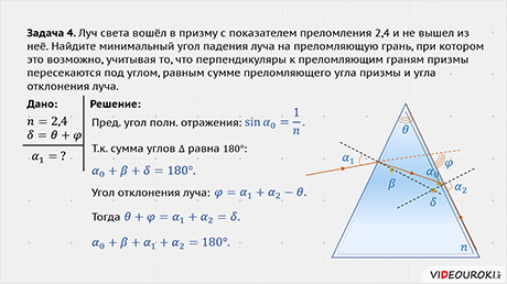 Луч света падает на призму перпендикулярно. Преломляющий угол Призмы. Угол отклонения луча через угол преломления. Преломление в треугольной призме. Ход лучей в треугольной стеклянной призме.